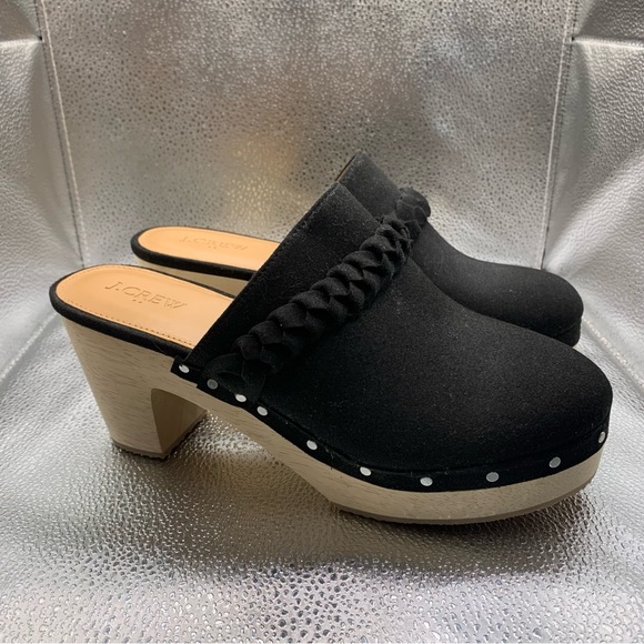 J.Crew Women's Sueded Vegan Leather Clogs Black With Silver Stud Detail 9.5 - Picture 1 of 9